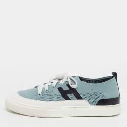 مملوكة مسبقًا حذاء رياضي هيرمس ديب جلد ونسيج محبوك متعدد الألوان عنق منخفض مقاس 40