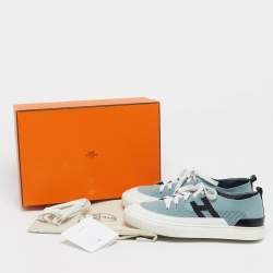 مملوكة مسبقًا حذاء رياضي هيرمس ديب جلد ونسيج محبوك متعدد الألوان عنق منخفض مقاس 40