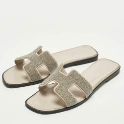 Pre Owned صندل سلايد هيرمس أوران غليتر فضي/ رمادي مقاس 38.5