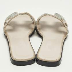 Pre Owned صندل سلايد هيرمس أوران غليتر فضي/ رمادي مقاس 38.5