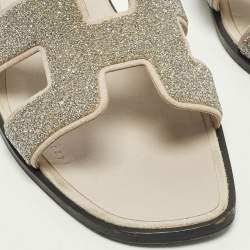 Pre Owned صندل سلايد هيرمس أوران غليتر فضي/ رمادي مقاس 38.5