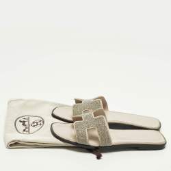 Pre Owned صندل سلايد هيرمس أوران غليتر فضي/ رمادي مقاس 38.5