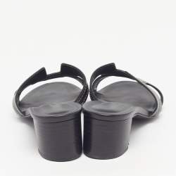 مملوكة مسبقًا صندل هيرمس أواسيس جلد أسود مرصع كعب مربع سميك مقاس 40