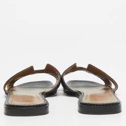 Pre Owned صندل سلايد هيرمس أوران فلات جلد سحلية أزرق كحلي مقاس 39.5