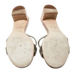 Pre Owned Hermes Gold Glitter Leather Oasis Slide Sandals Size 37