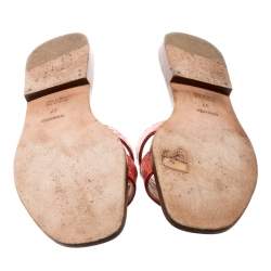 Hermes Pink Croc Leather Oran Flat Sandals Size 37
