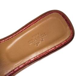 Hermes Pink Croc Leather Oran Flat Sandals Size 37