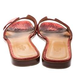 Hermes Pink Croc Leather Oran Flat Sandals Size 37