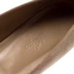 Pre Owned Hermes Beige Suede And Crystal Powder Nice Ballet Flats Size 38