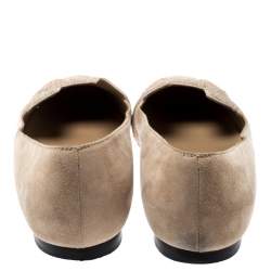 Pre Owned Hermes Beige Suede And Crystal Powder Nice Ballet Flats Size 38