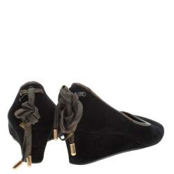 Hermes Black Suede Bow Detail Wedge Pumps Size 39