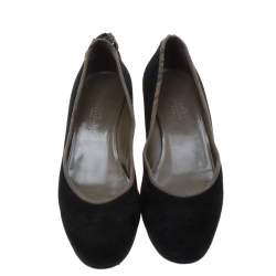 Hermes Black Suede Bow Detail Wedge Pumps Size 39