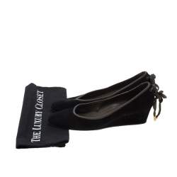 Hermes Black Suede Bow Detail Wedge Pumps Size 39
