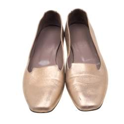 Pre Owned Hermes Metallic Gold Leather Smoking Slippers Size 38.5