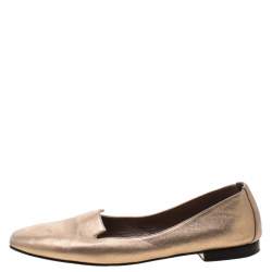 Pre Owned Hermes Metallic Gold Leather Smoking Slippers Size 38.5