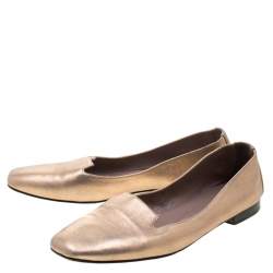 Pre Owned Hermes Metallic Gold Leather Smoking Slippers Size 38.5