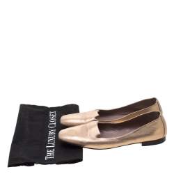 Pre Owned Hermes Metallic Gold Leather Smoking Slippers Size 38.5