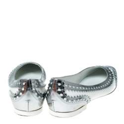Hermès Silver/White Brogue Leather Ballet Flats Size 41