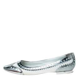 Hermès Silver/White Brogue Leather Ballet Flats Size 41