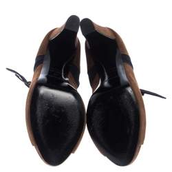 Hermes Blue/Brown Suede Double Ankle Strap Open Toe Booties Size 40
