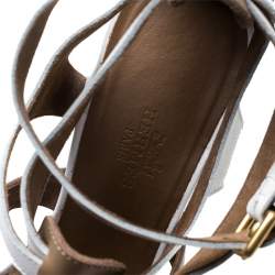 Pre Owned Hermes White/Brown Leather Strappy Open Toe Sandals Size 38