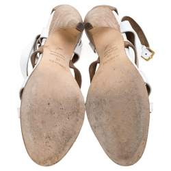 Pre Owned Hermes White/Brown Leather Strappy Open Toe Sandals Size 38