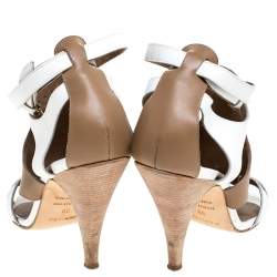 Pre Owned Hermes White/Brown Leather Strappy Open Toe Sandals Size 38
