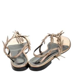 Hermes Metallic Rose Gold Leather Ankle Strap Thong Flats Size 40