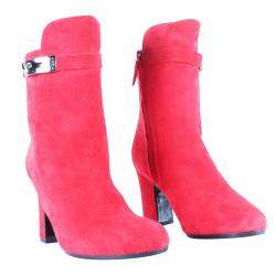 Pre Owned Hermes Red Suede Leather Joueuse Ankle Boots Size 35