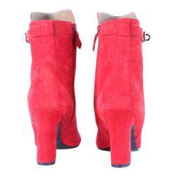 Pre Owned Hermes Red Suede Leather Joueuse Ankle Boots Size 35
