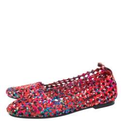 Hermès Multicolor Woven Silk Minorque Ballet Flats Size 40