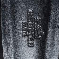 Pre Owned Hermes Metallic Silver Leather And Black Suede Chaine D'ancre Flat Sandals Size 40