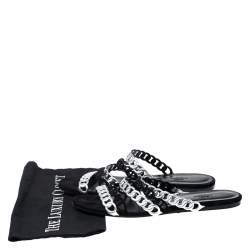 Pre Owned Hermes Metallic Silver Leather And Black Suede Chaine D'ancre Flat Sandals Size 40