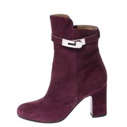 Hermes Magenta Suede Joueuse Round Toe Ankle Boots Size 37