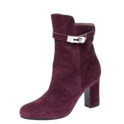 Hermes Magenta Suede Joueuse Round Toe Ankle Boots Size 37