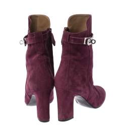 Hermes Magenta Suede Joueuse Round Toe Ankle Boots Size 37