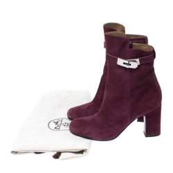 Hermes Magenta Suede Joueuse Round Toe Ankle Boots Size 37