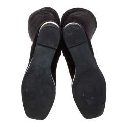 Pre Owned حذاء بوت فوق الركبه هيرمس نعل سميك كعب روكي سويدي و جلد أسود مقاس 37