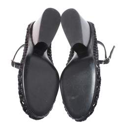 Hermes Black Woven Leather And Suede Block Heel Pumps Size 40