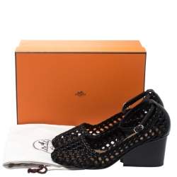 Hermes Black Woven Leather And Suede Block Heel Pumps Size 40