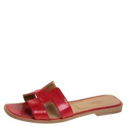 Hermes Red Lizard Oran Slide Flats Size 40