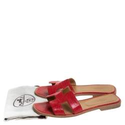 Hermes Red Lizard Oran Slide Flats Size 40