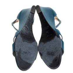 Hermes Teal Leather Legend Wedge Ankle Strap Sandals Size 40