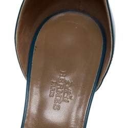 Hermes Teal Leather Legend Wedge Ankle Strap Sandals Size 40