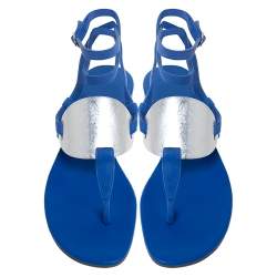 Pre Owned Hermes Electric Blue Suede Wrap Up Thong Flats Sandals Size 40