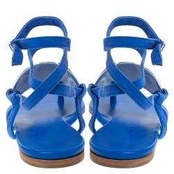 Pre Owned Hermes Electric Blue Suede Wrap Up Thong Flats Sandals Size 40