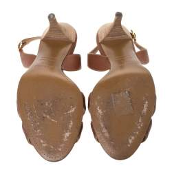 Pre Owned Hermes Brown Leather Night Slingback Sandals Size 37.5