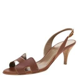 Pre Owned Hermes Brown Leather Night Slingback Sandals Size 37.5
