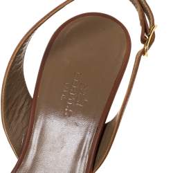 Pre Owned Hermes Brown Leather Night Slingback Sandals Size 37.5