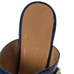Hermes Blue Alligator Leather Slide Sandals Size 38.5